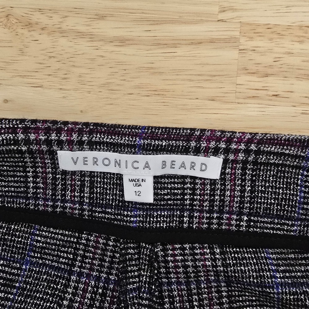 Veronica Beard Glen Plaid Wide Leg Sailor Button Pants Purple Blue Wool Size 12 - Picture 4 of 8